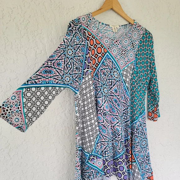 Westbound 3/4 Sleeve Tunic Blouse Asymmetrical Multicolor Womans PM - Picture 4 of 9